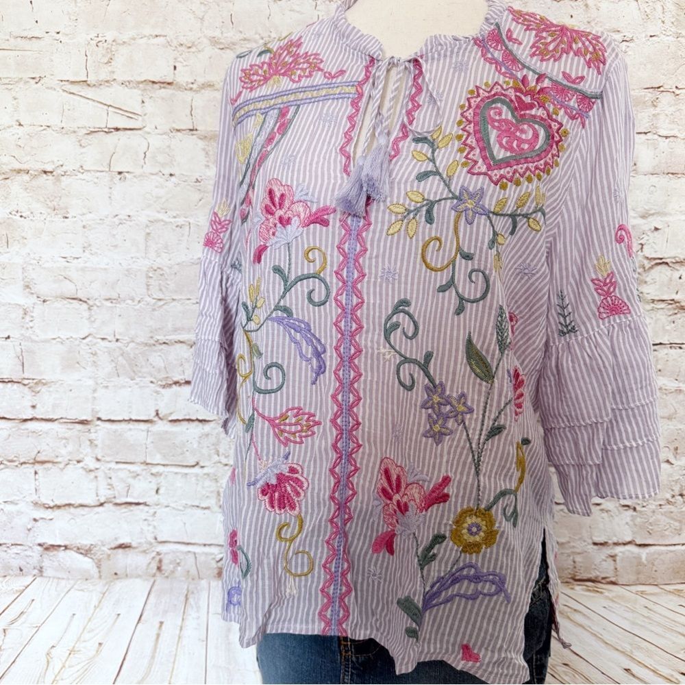 Johnny Was Workshop embroidered boho blouse top